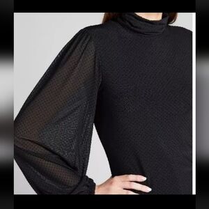 $185 Ganni Black Dotted Mesh Turtleneck Blouse Size